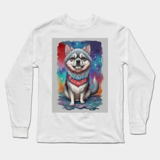 Watercolor Dog 4 - Japanese Retro Art Long Sleeve T-Shirt